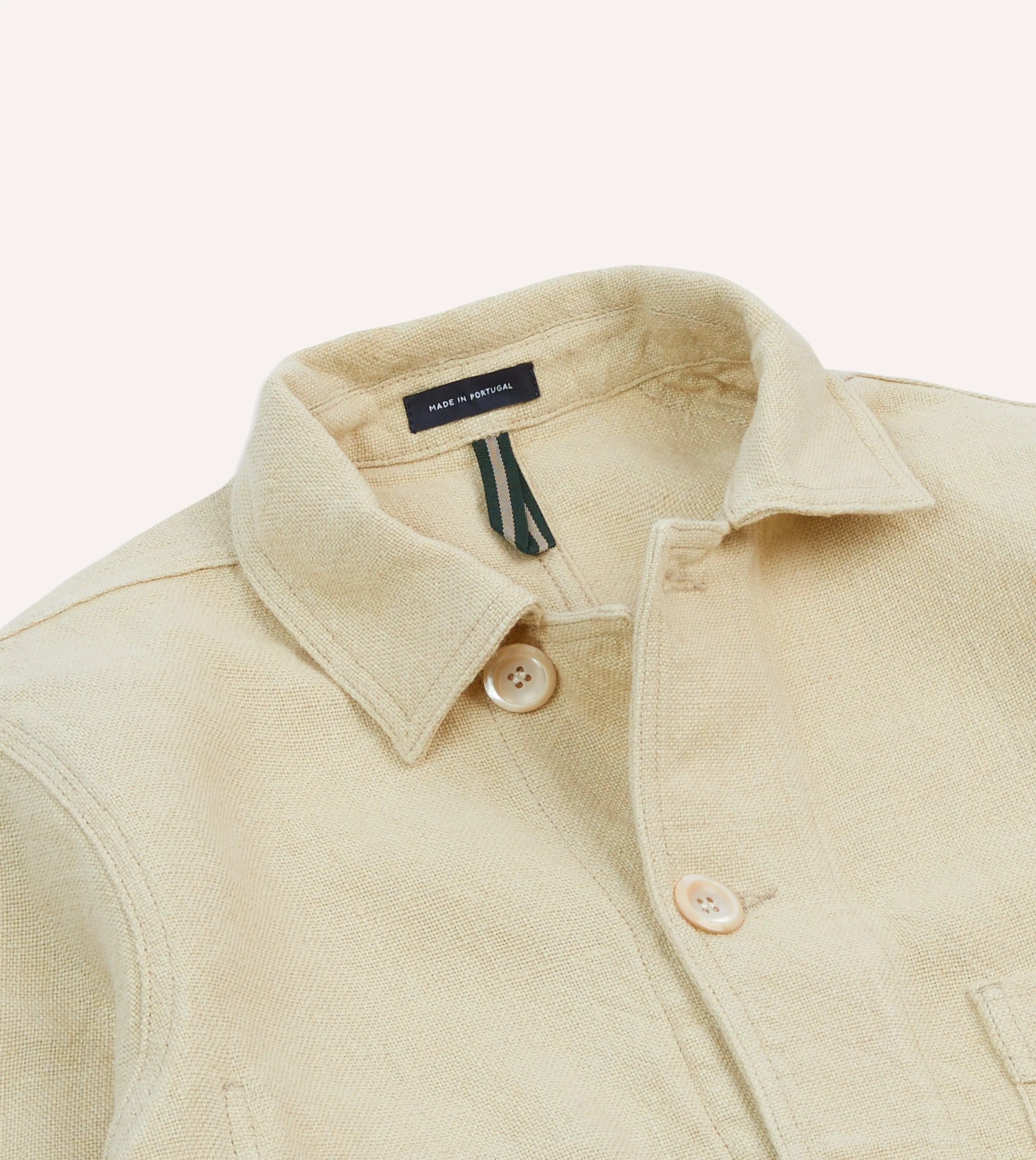 Ecru Linen Five-Pocket Chore Jacket Strong Zip