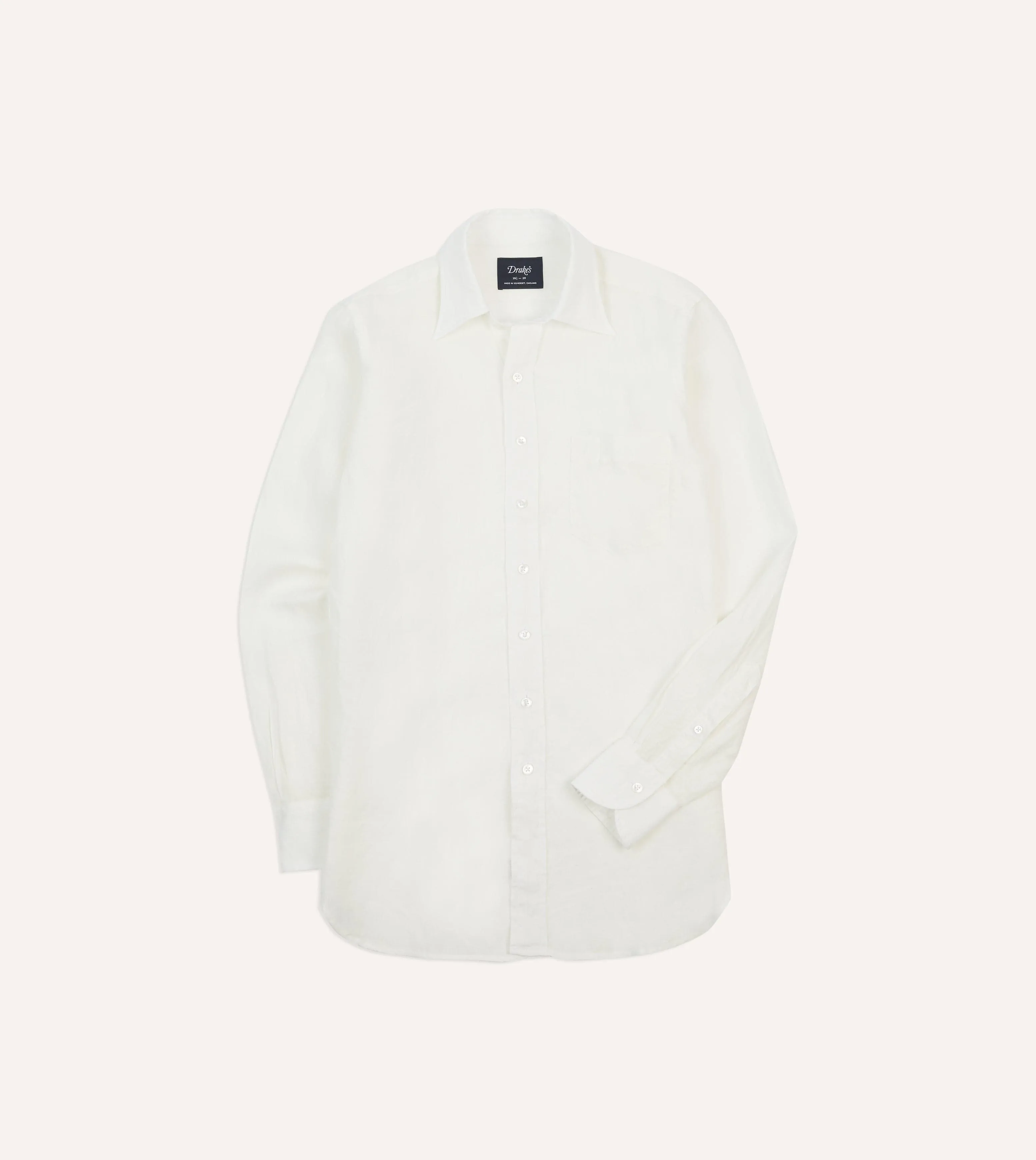 Ecru Linen Long Point Collar Shirt Cozy Waistband