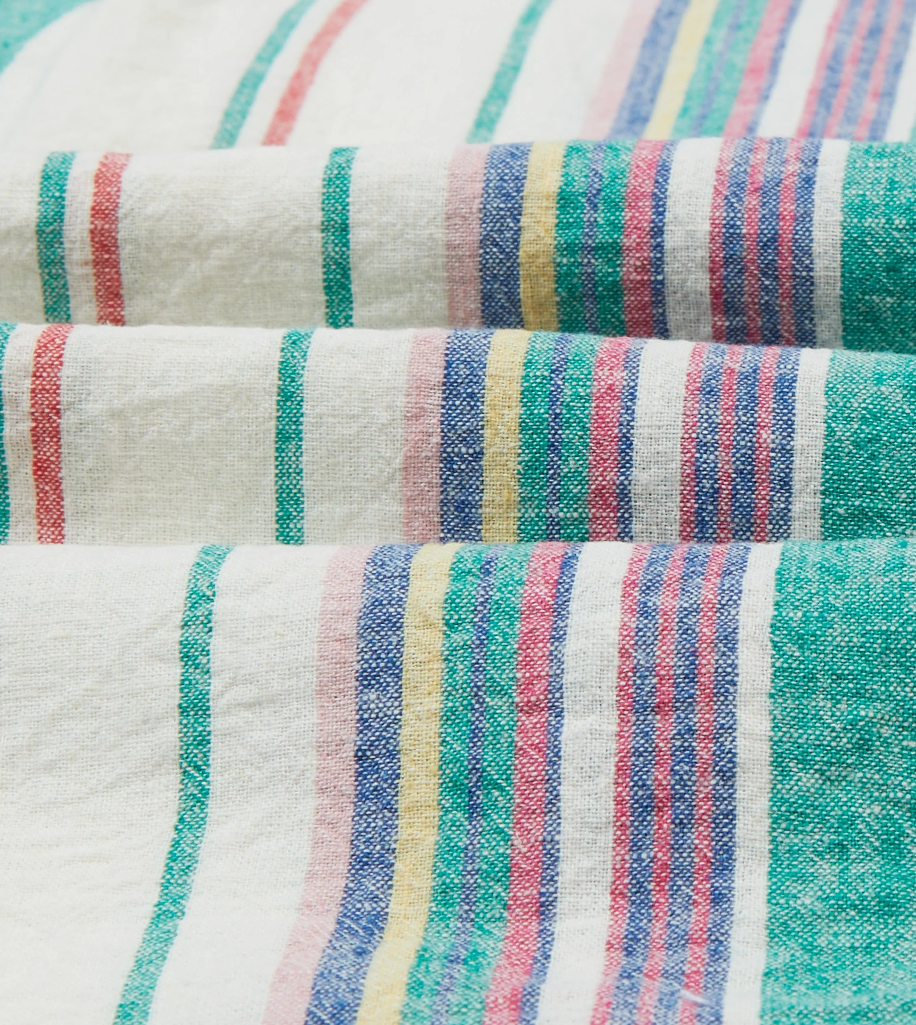 Ecru, Purple and Green Stripe Linen-Cotton Long Point Collar Shirt Performance Wear Fit