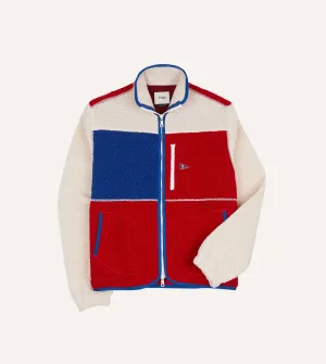 Abrasion Resistant Panels StretchFit Silhouette Ecru, Red and Blue Boucle Wool Zip Fleece Jacket