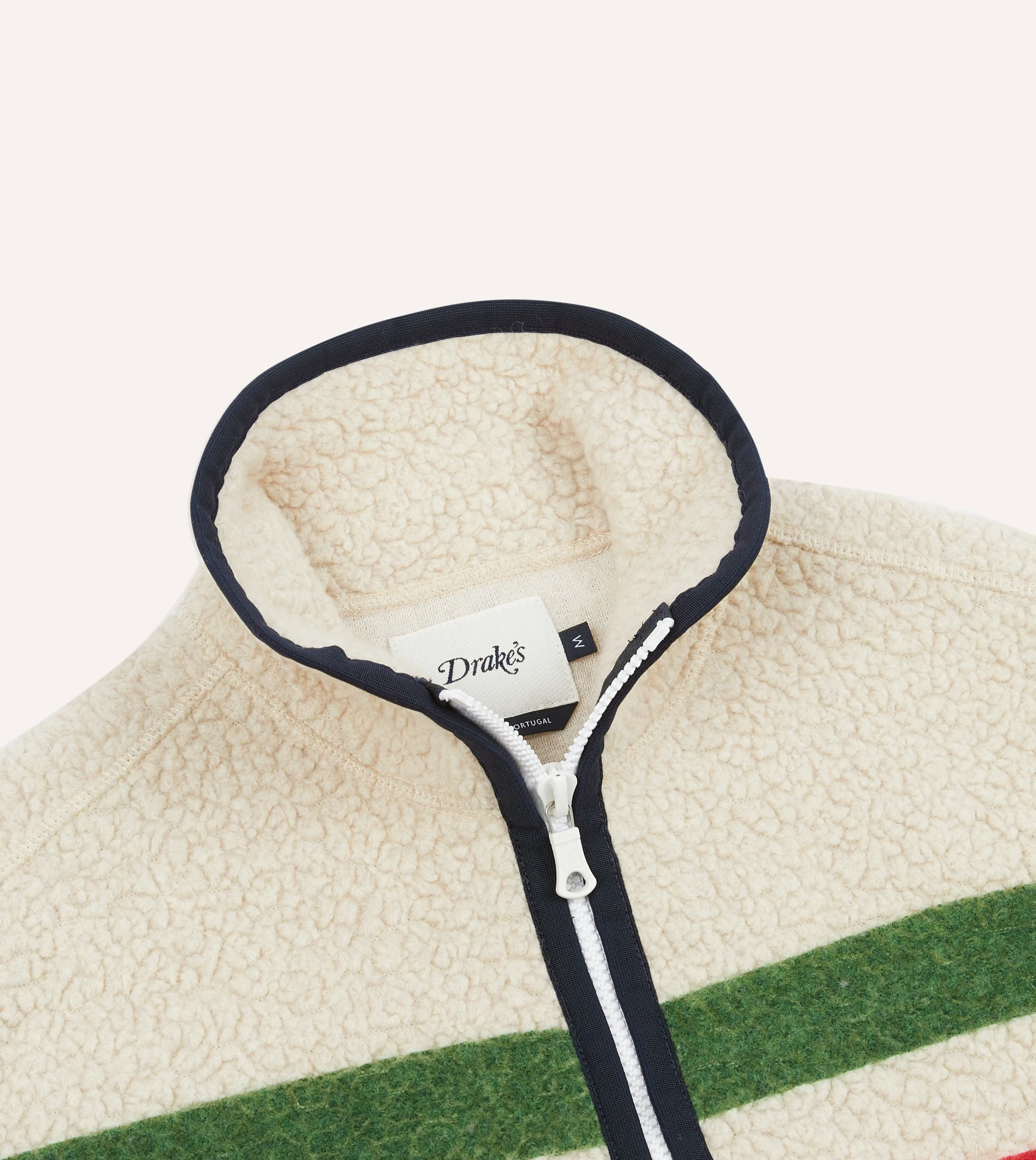 Four Way Stretch Reinforced Shoulders Ecru Stripe Boucle Wool Zip Fleece Vest