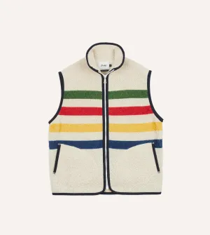 3-In-1 Set Non Bulky Design Ecru Stripe Boucle Wool Zip Fleece Vest