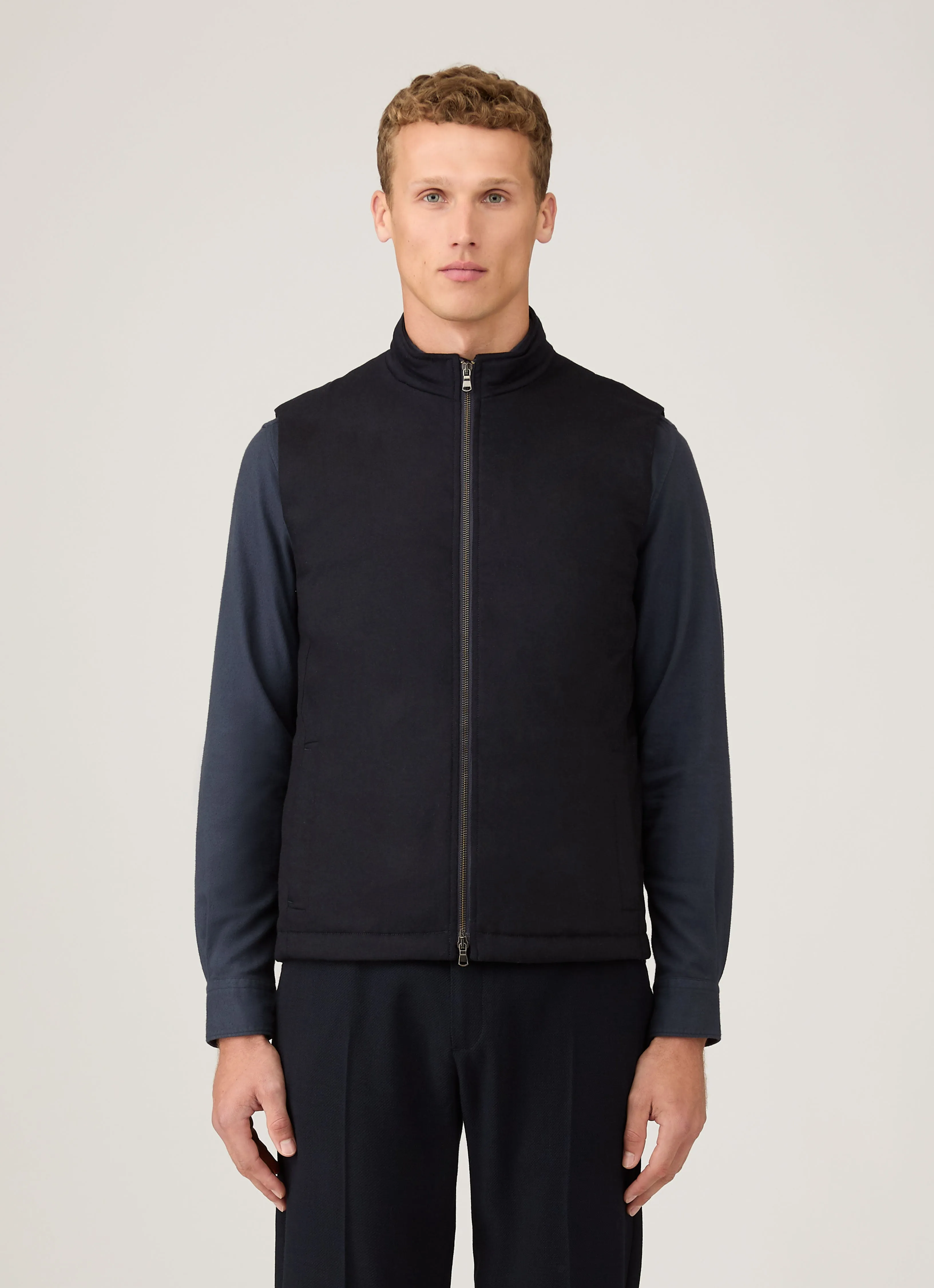 Breathable Lining Design MagneticClosure Men's Wool Cashmere Gilet in Navy