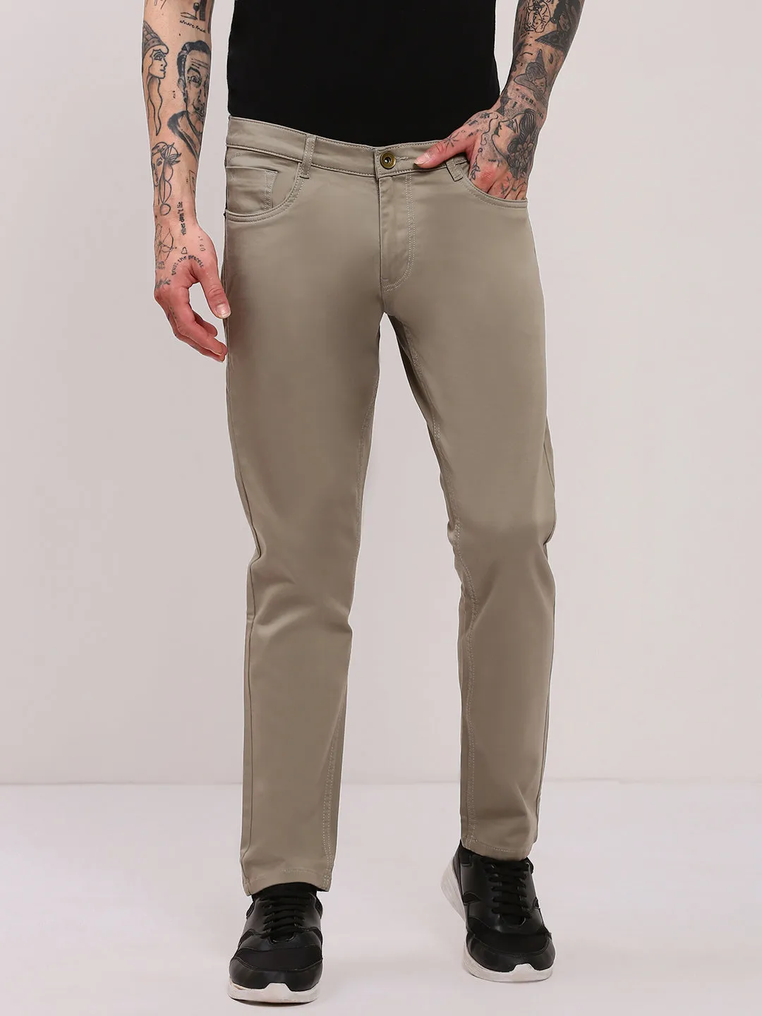 Men's Beige Slim Fit Jeans Weekend Wear comfortable option