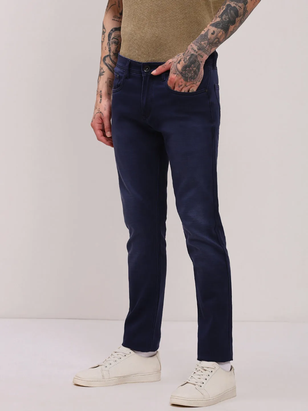 Breathable Denim Men's Navy Blue Slim Fit Jeans