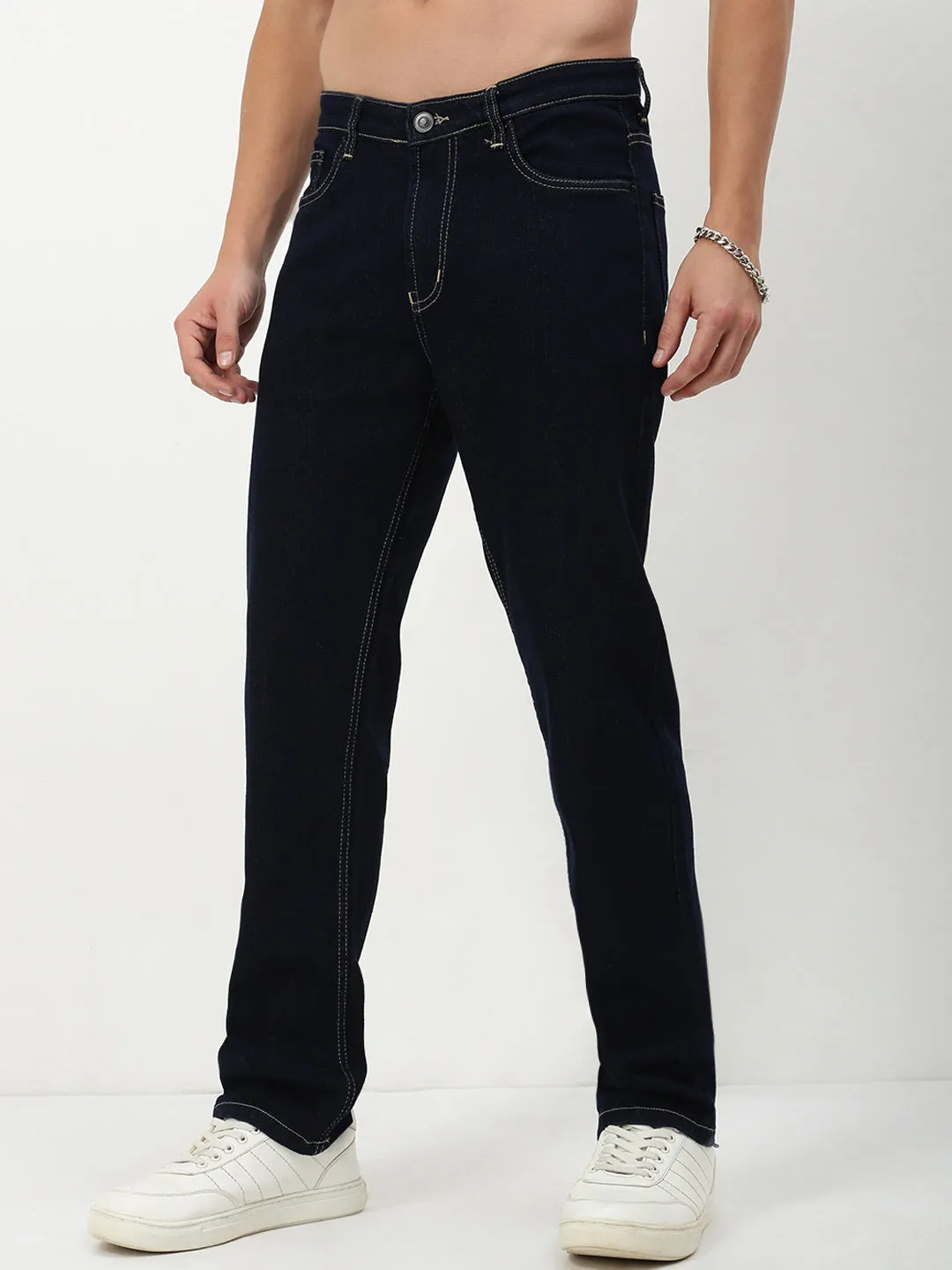 Advanced Stretch Recovery Casual Option Men's Navy Blue Solid Straight Fit Casual Jeans