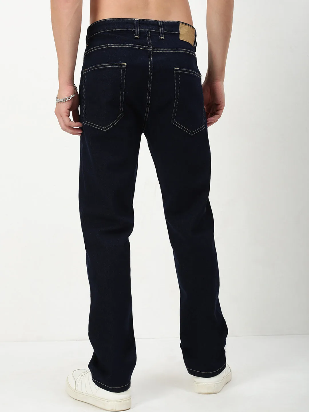 Quick Pick Neutral Look Men's Navy Blue Solid Straight Fit Casual Jeans