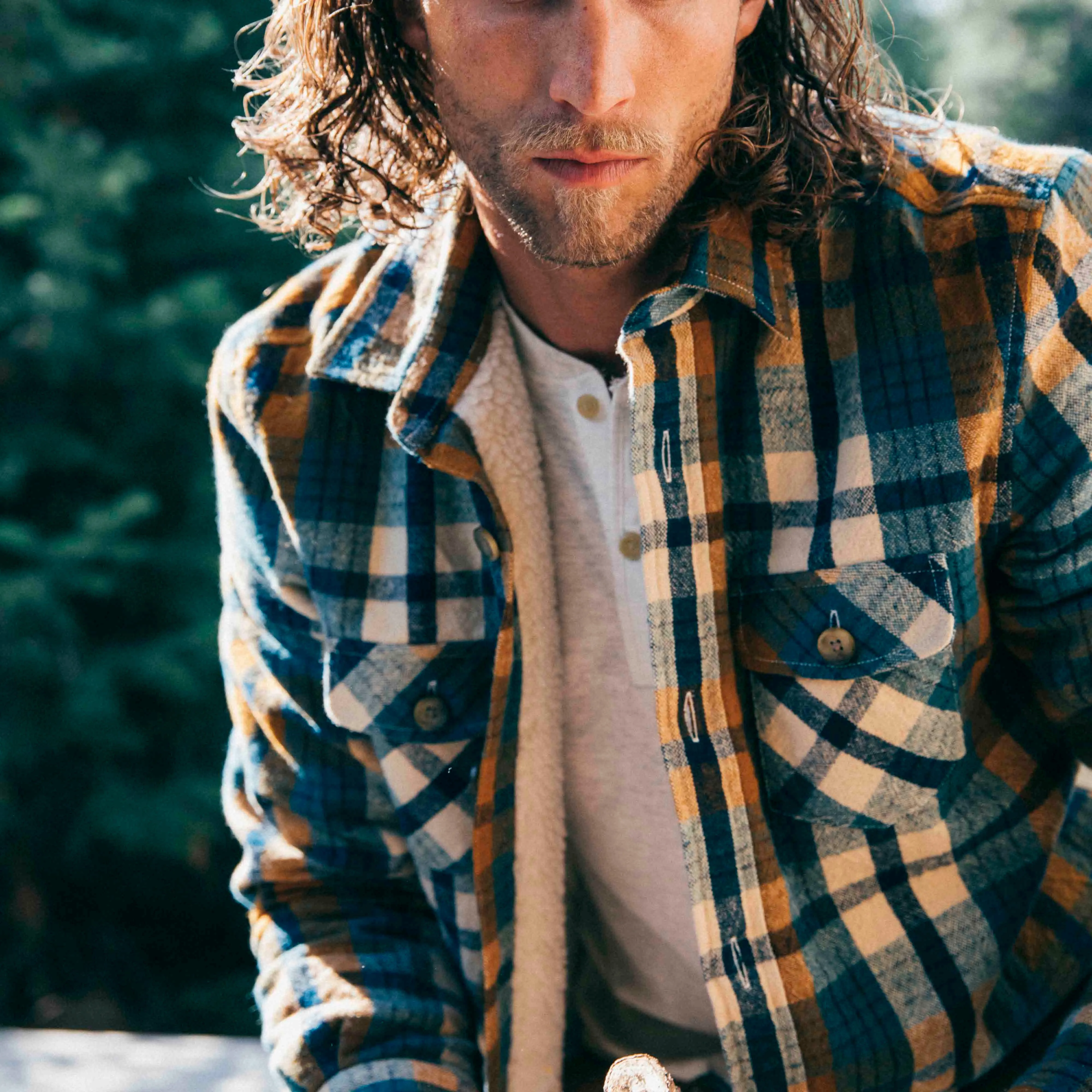 NonIrritatingLining Edmund Sherpa Lined Shirt Jacket - Blue Biscuit