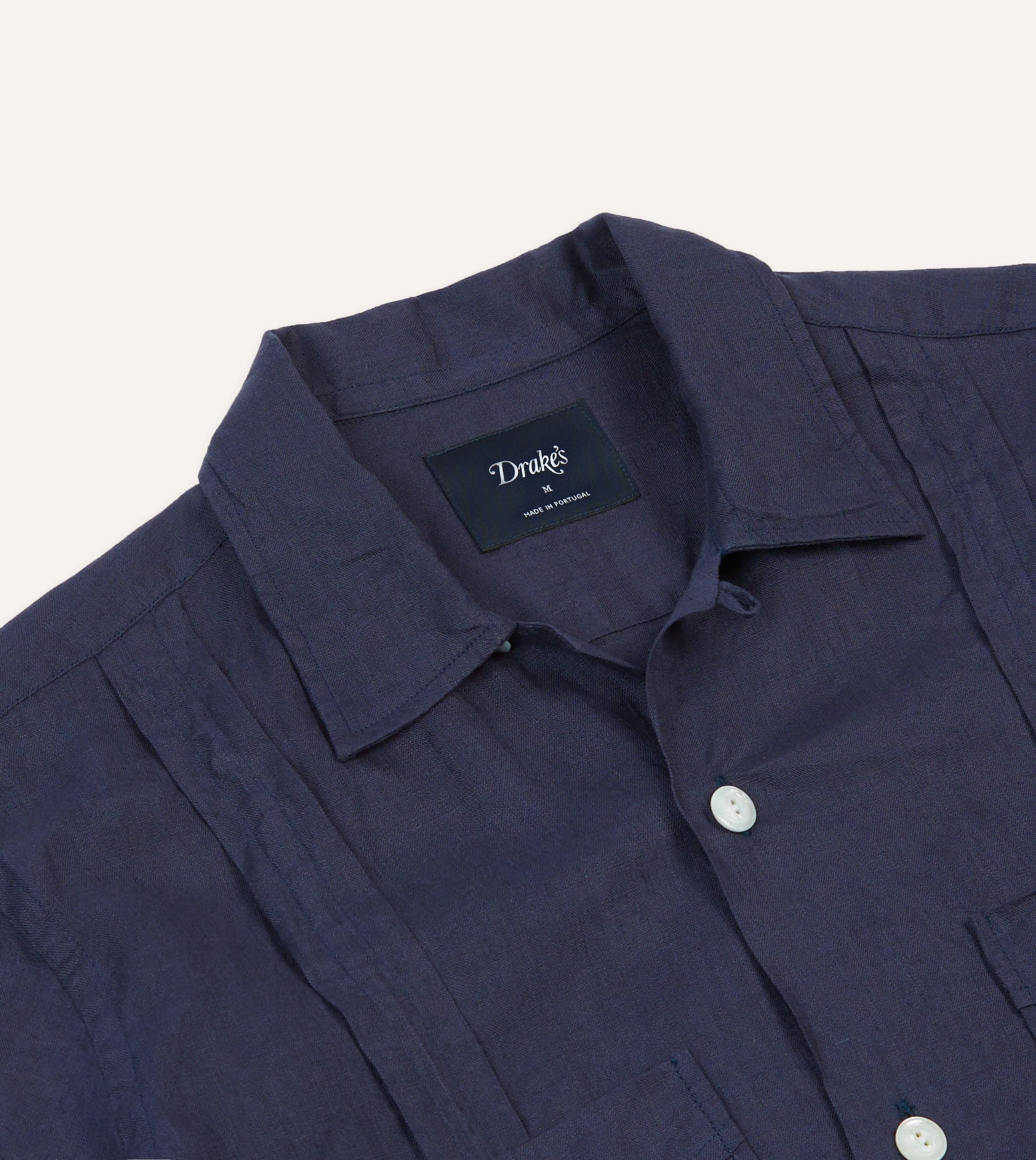 Breathable Comfort Navy Linen Short Sleeve Cuban Shirt