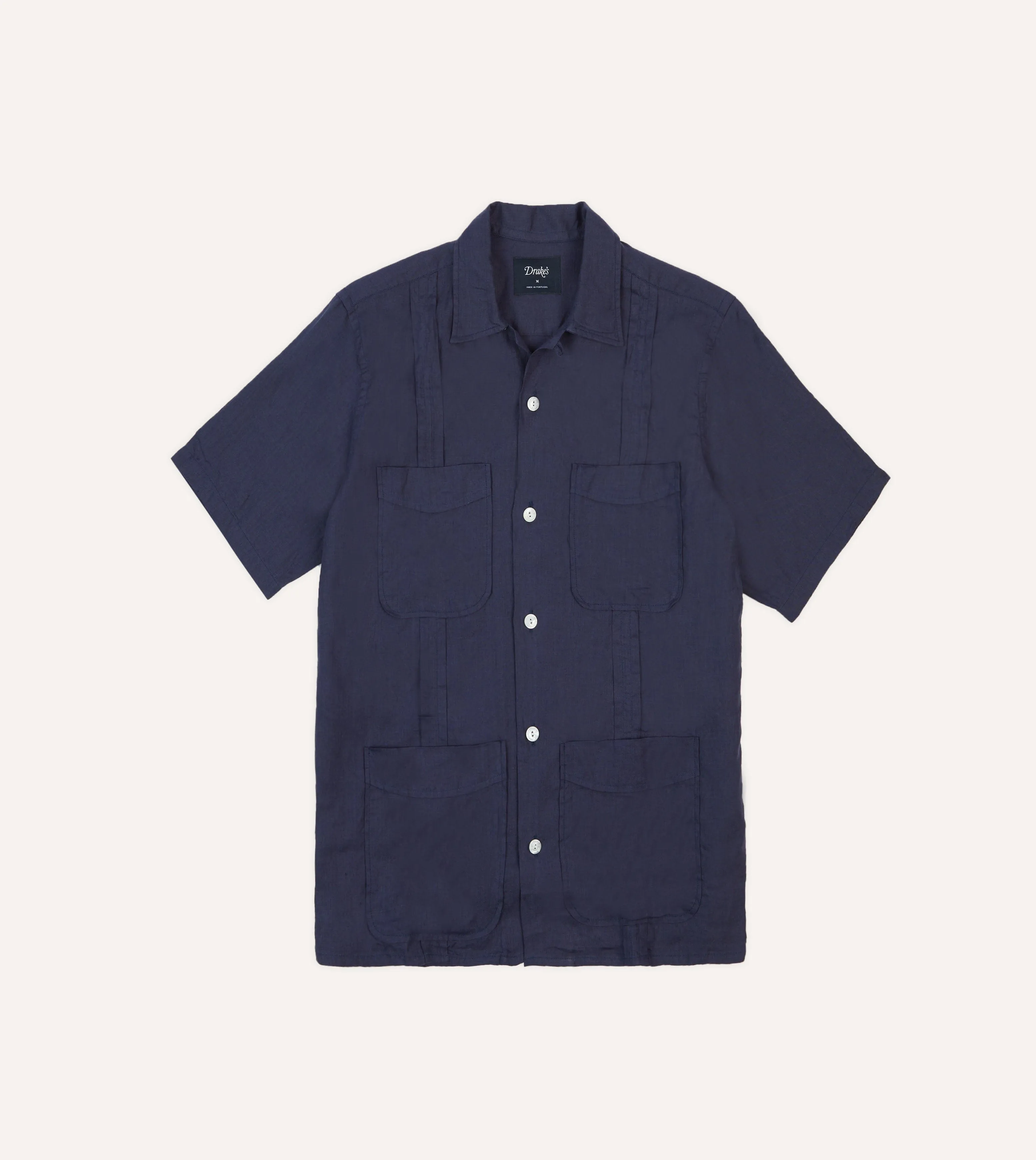 Soft Finish Navy Linen Short Sleeve Cuban Shirt