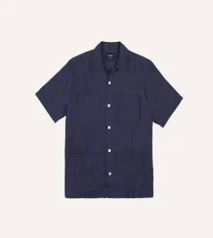 Soft Finish Navy Linen Short Sleeve Cuban Shirt