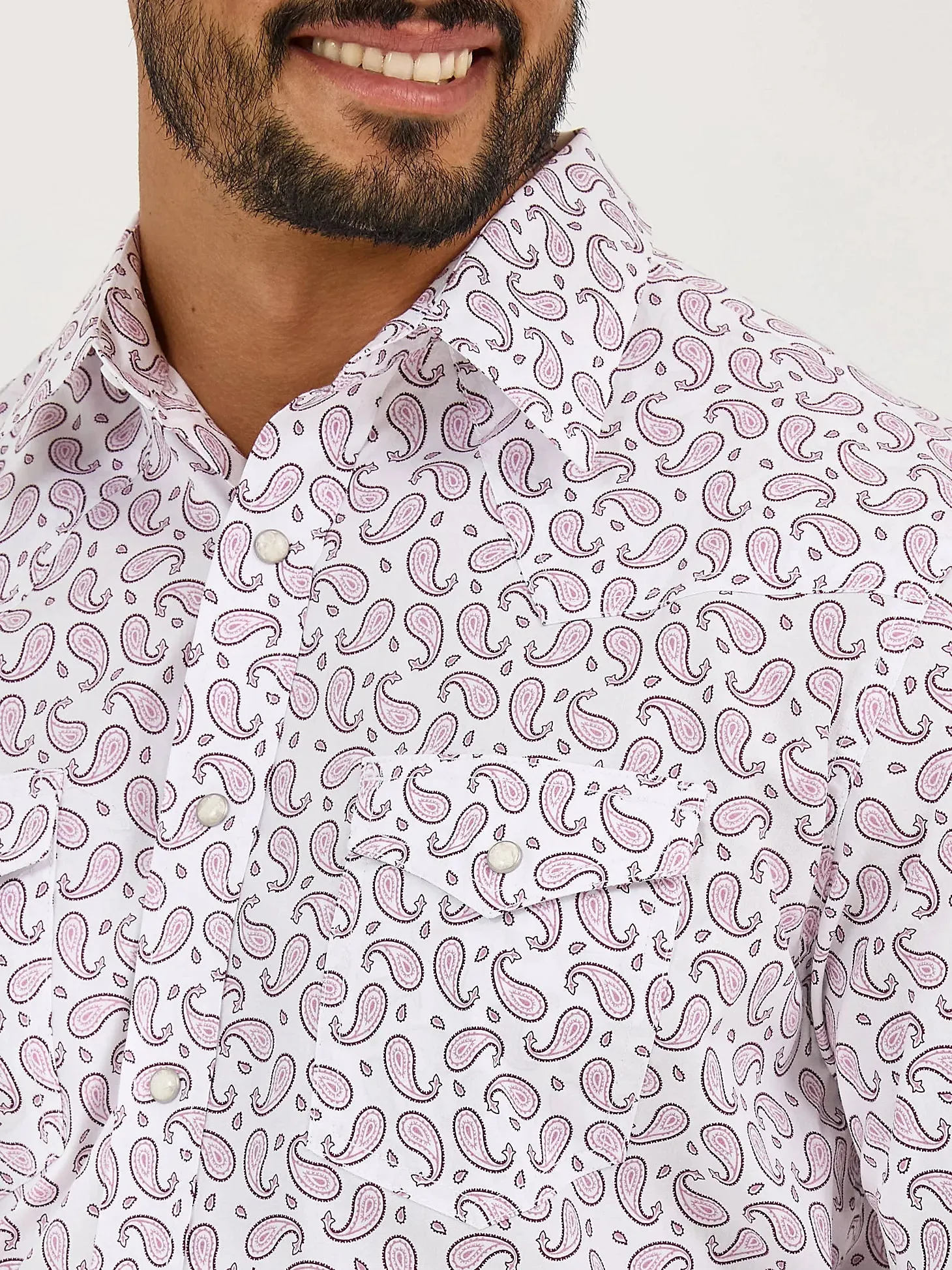 Wrangler Men's L/S 20X Competition Western Snap Shirt in Pink Sangria Paisley (Available in Tall Sizes) All-Weather Wear