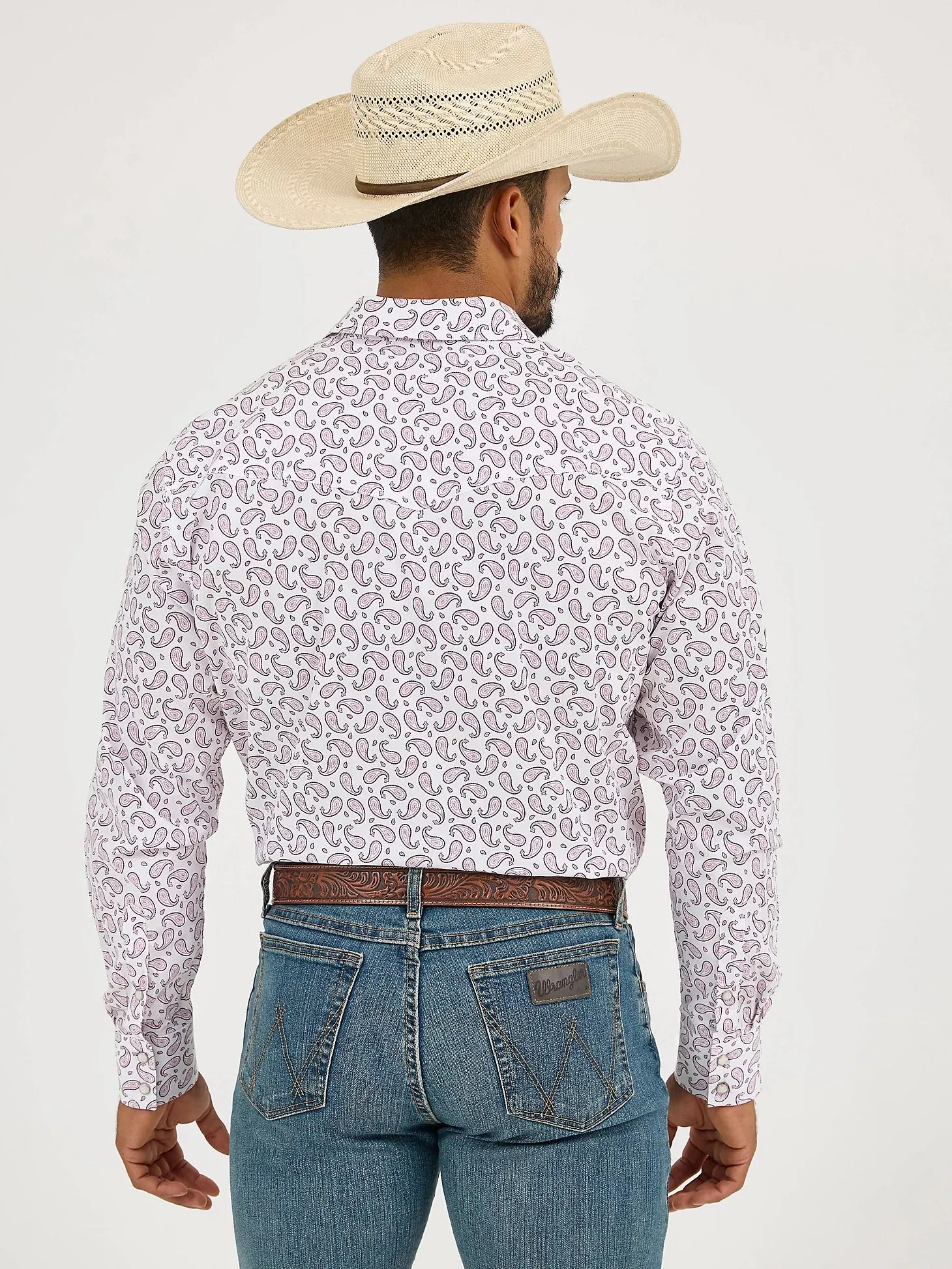 Street Smart Wrangler Men's L/S 20X Competition Western Snap Shirt in Pink Sangria Paisley (Available in Tall Sizes)