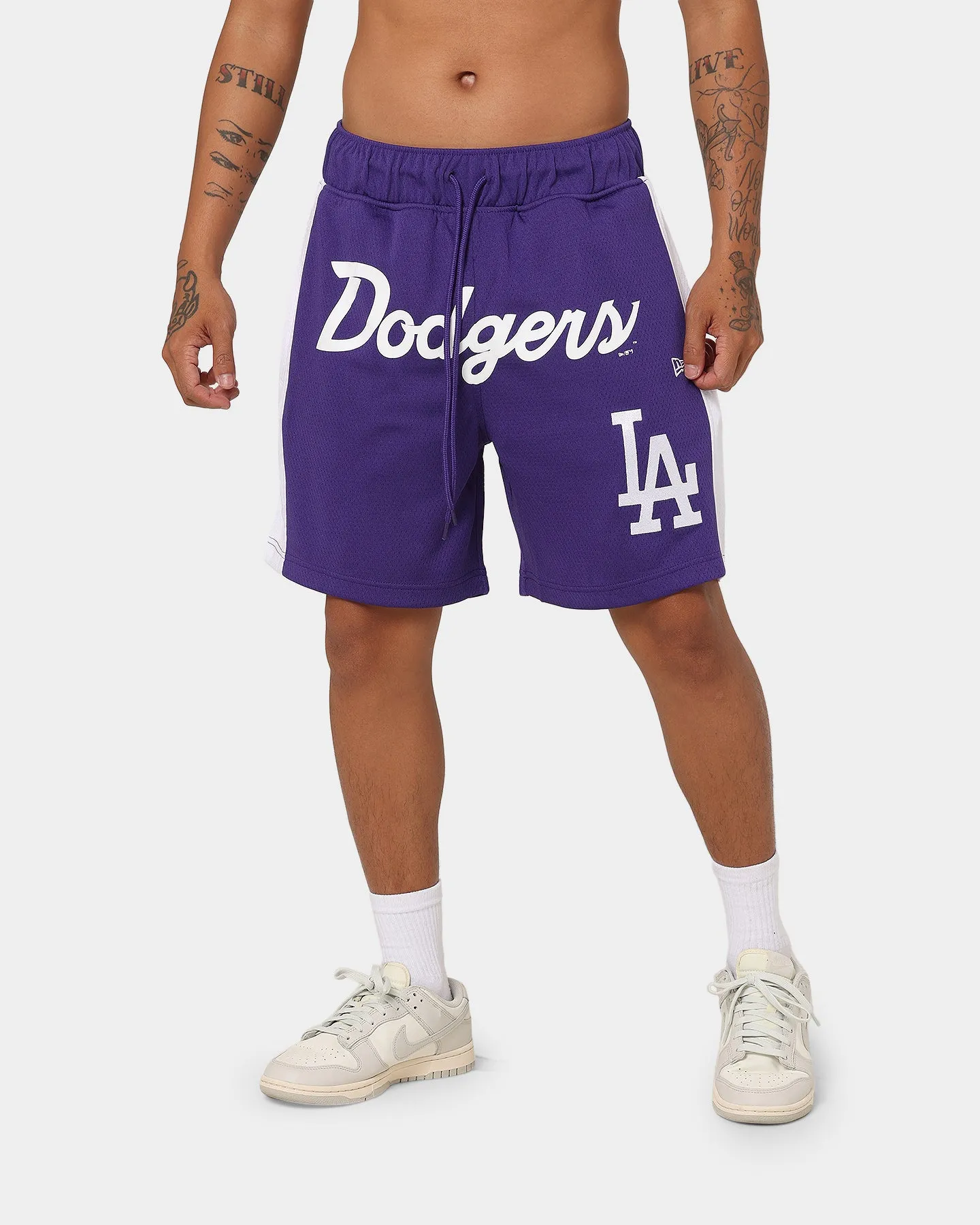 Jogging Ready Printed Pattern New Era Los Angeles Dodgers Basketball Shorts Purple