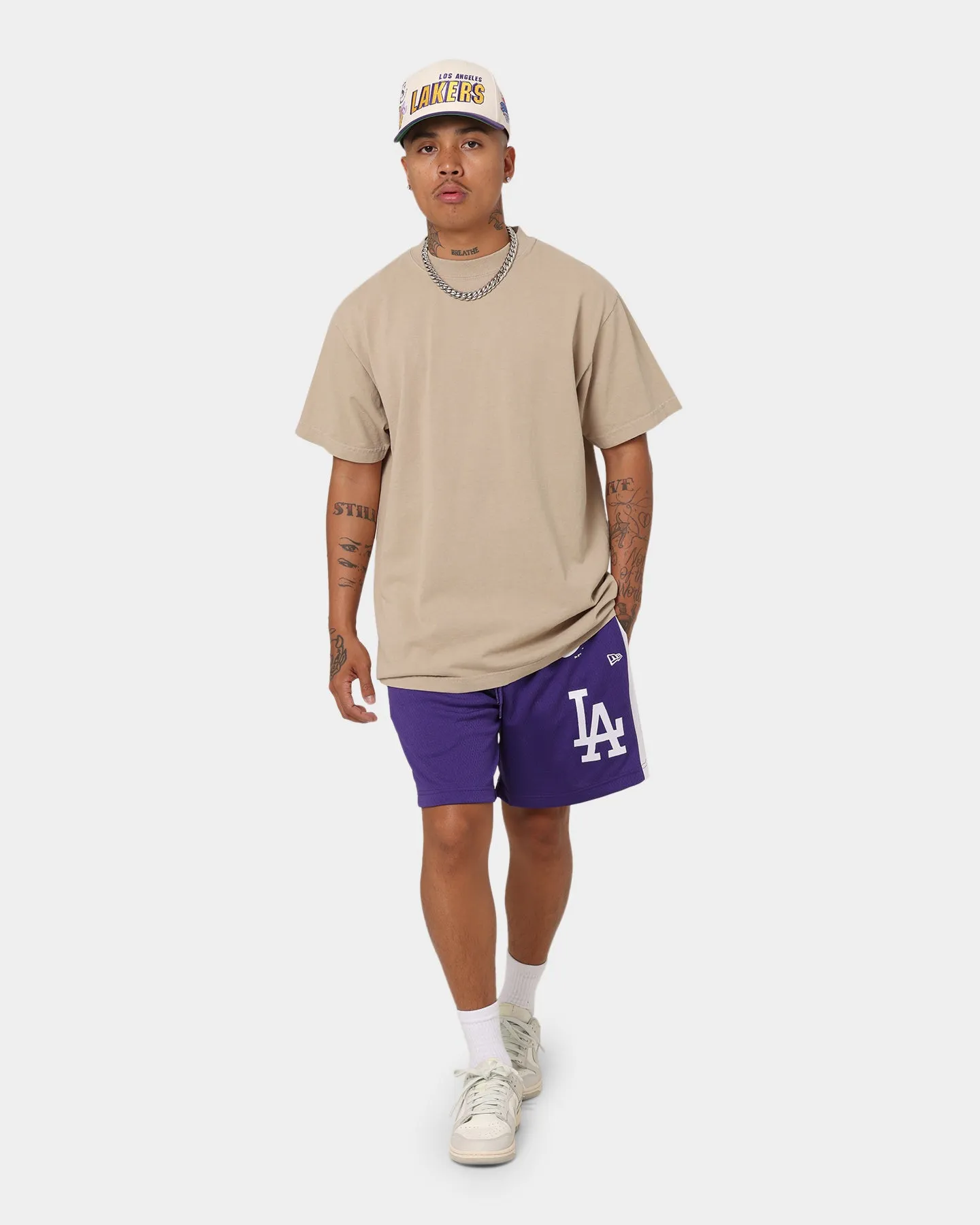 Versatile Styling New Era Los Angeles Dodgers Basketball Shorts Purple