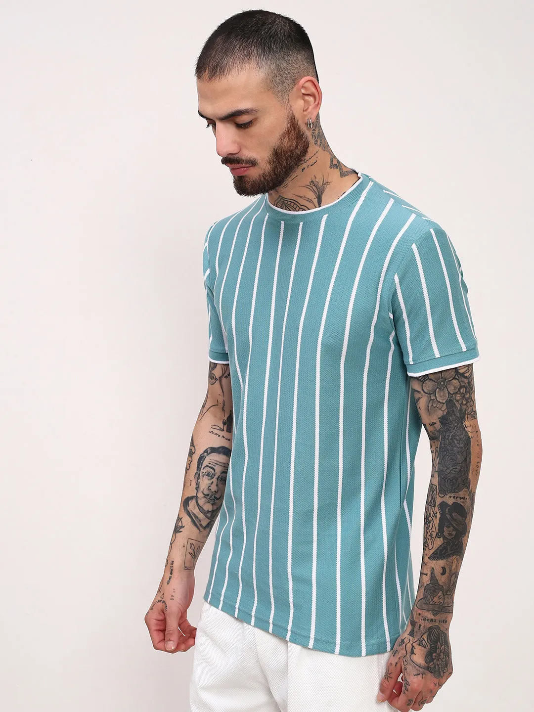 Men's Blue Striped Round Neck T-Shirt Timeless Wear