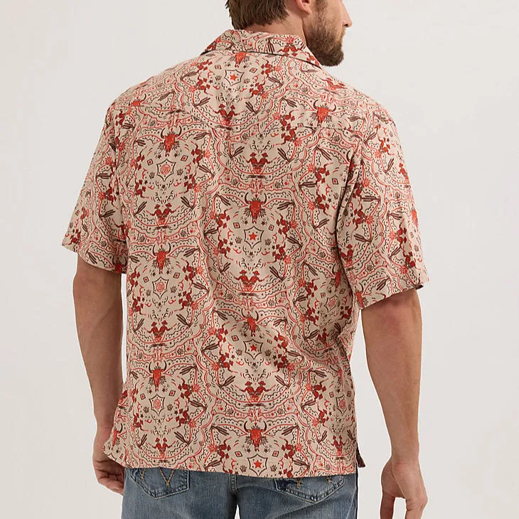 Wrangler Men's S/S Coconut Cowboy Snap Front Camp Shirt in Brown Duel Sleek Stretch Smart Layer