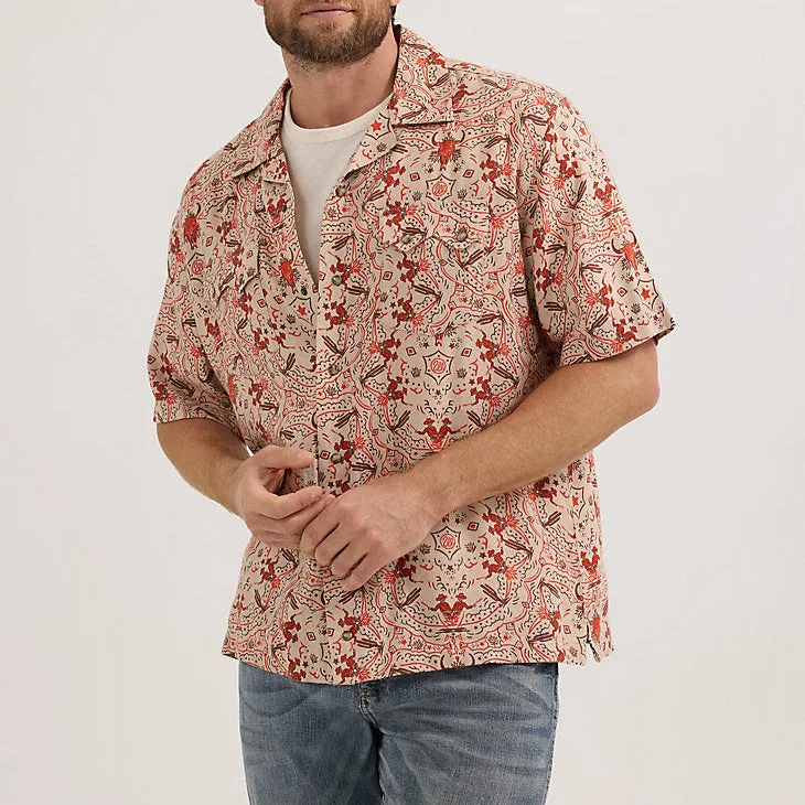 Wrangler Men's S/S Coconut Cowboy Snap Front Camp Shirt in Brown Duel Timeless Wear SeamlessSidePanels