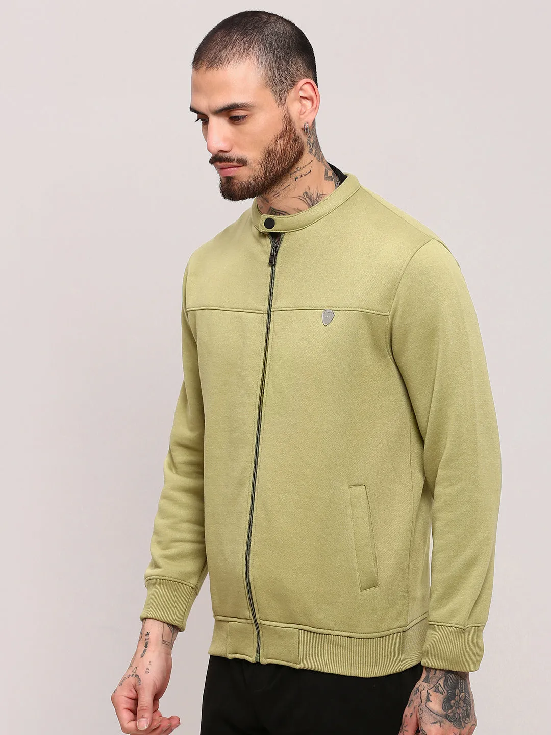 Men's Green Solid Pullovers Relaxed Apparel