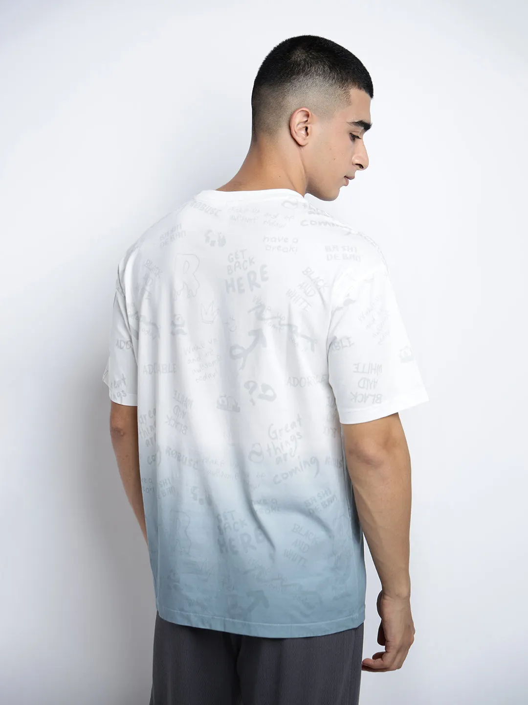 Men's Typography White Short Sleeves Round Neck Regular Fit T-Shirt Low Maintenance