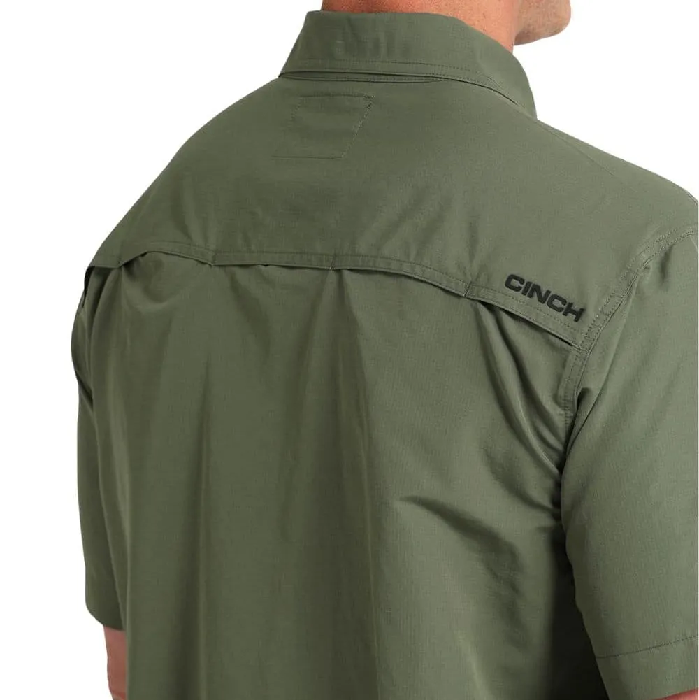 Cinch Men's S/S Arenaflex Ripstop Solid Western Button Down Shirt in Olive Light Flex
