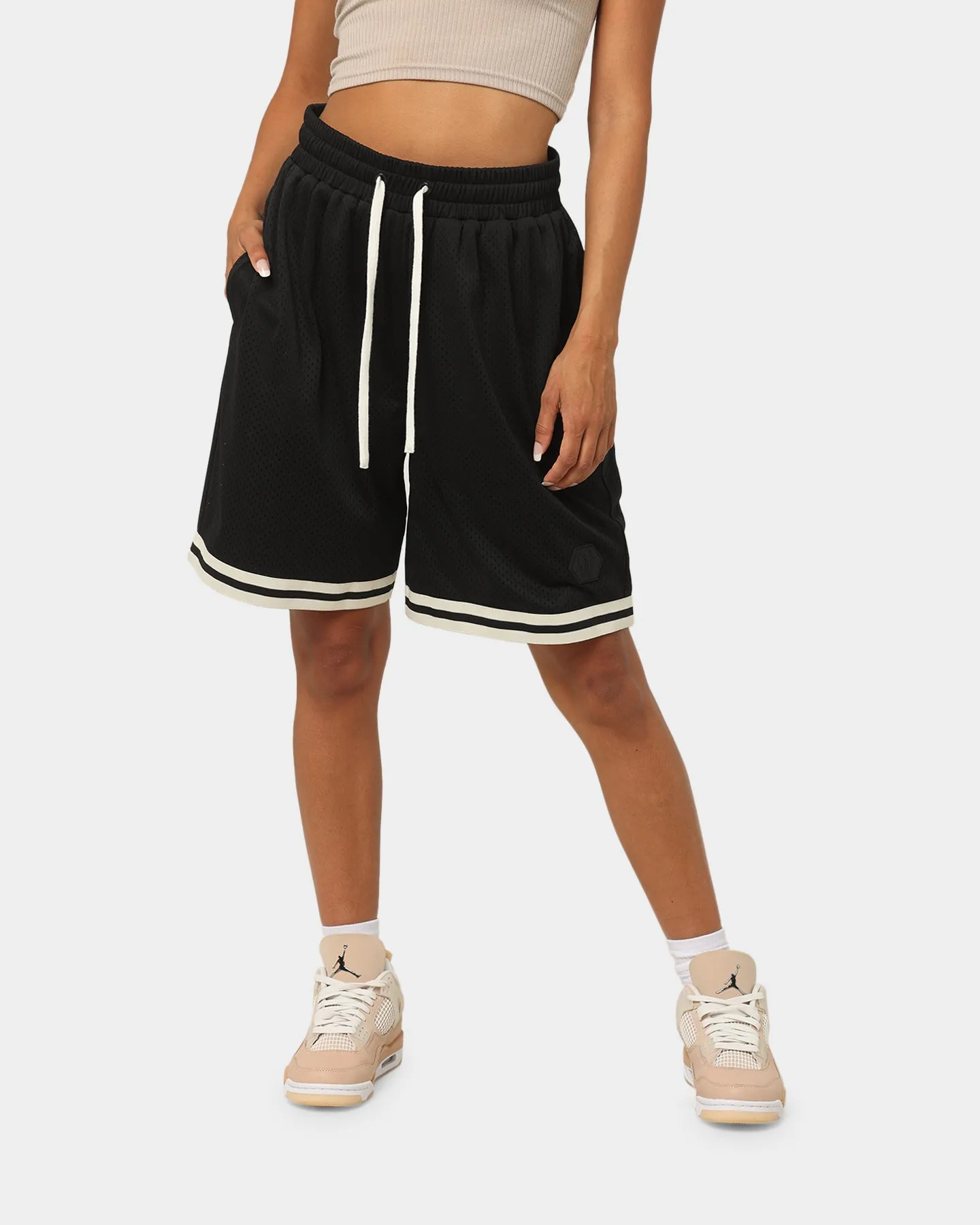 EN ES Team Basketball Shorts Black Leather shorts Sleek Cut