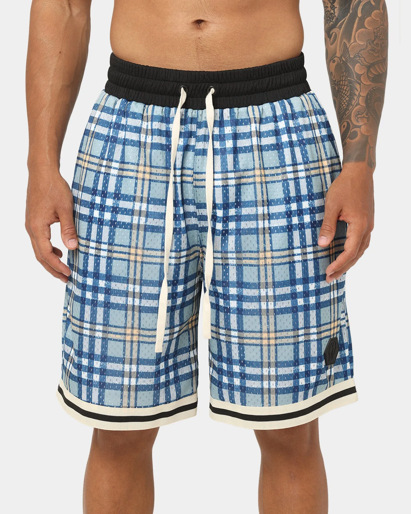 EN ES Team Basketball Shorts Blue Plaid NonIrritatingTags