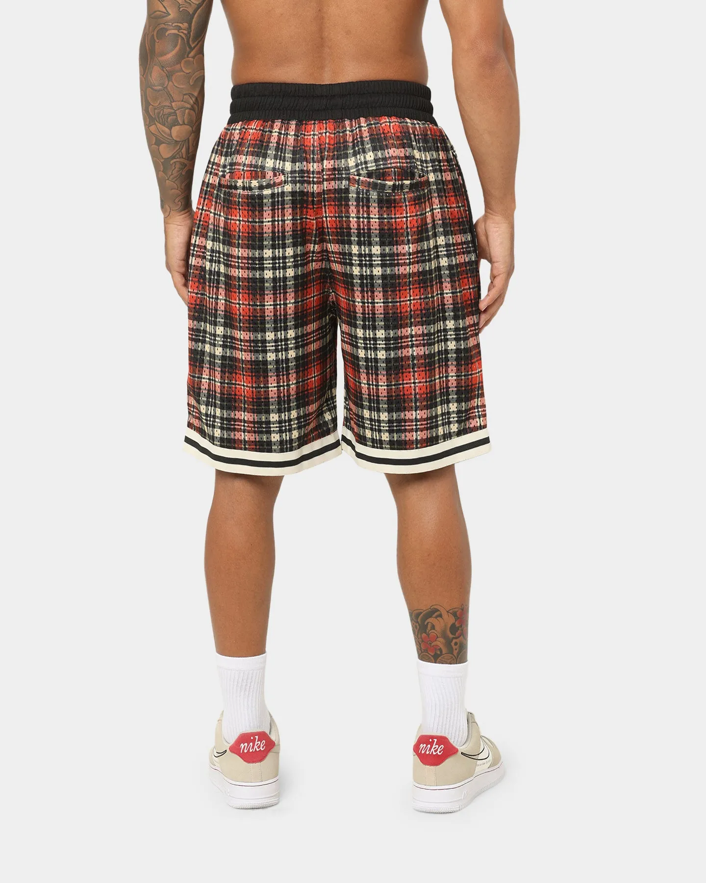 Chafe Resistant Lining embroidery details EN ES Team Basketball Shorts Red Plaid