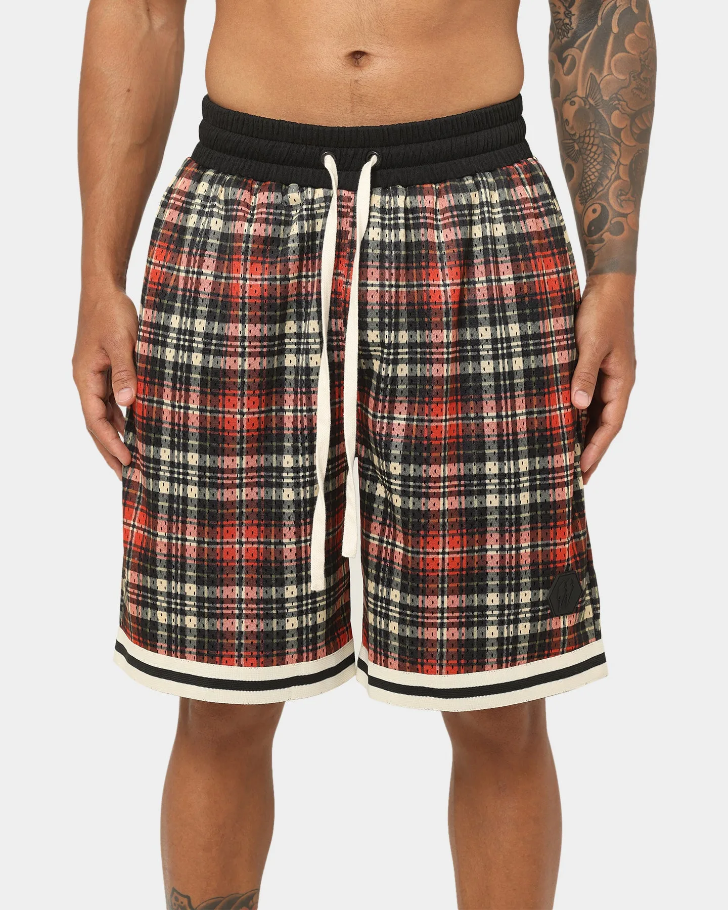 UPF Protection Chill Fit Design EN ES Team Basketball Shorts Red Plaid