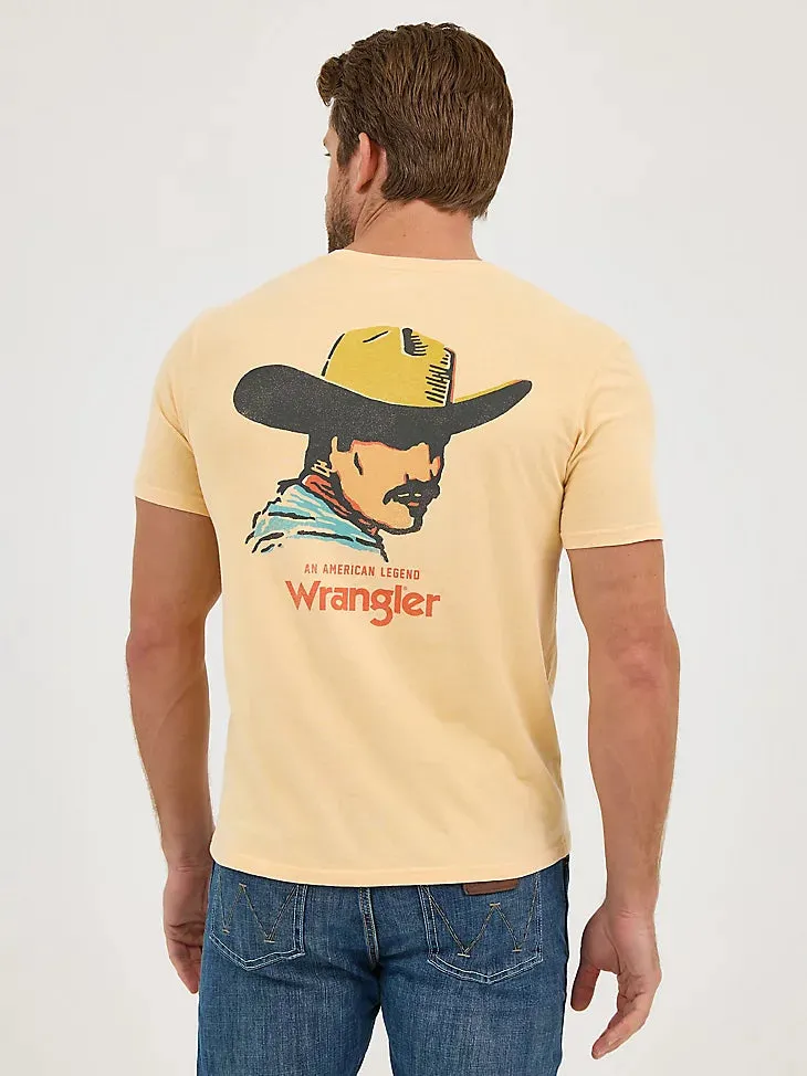 Wrangler Men's Mineral Wash Graphic Logo T-Shirt in Golden Straw Low Profile Silhouette Outdoor Sports