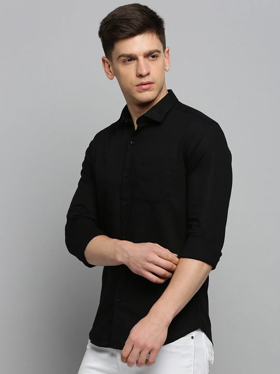 Men's Black Solid Slim Fit Shirt FadeResistantDye