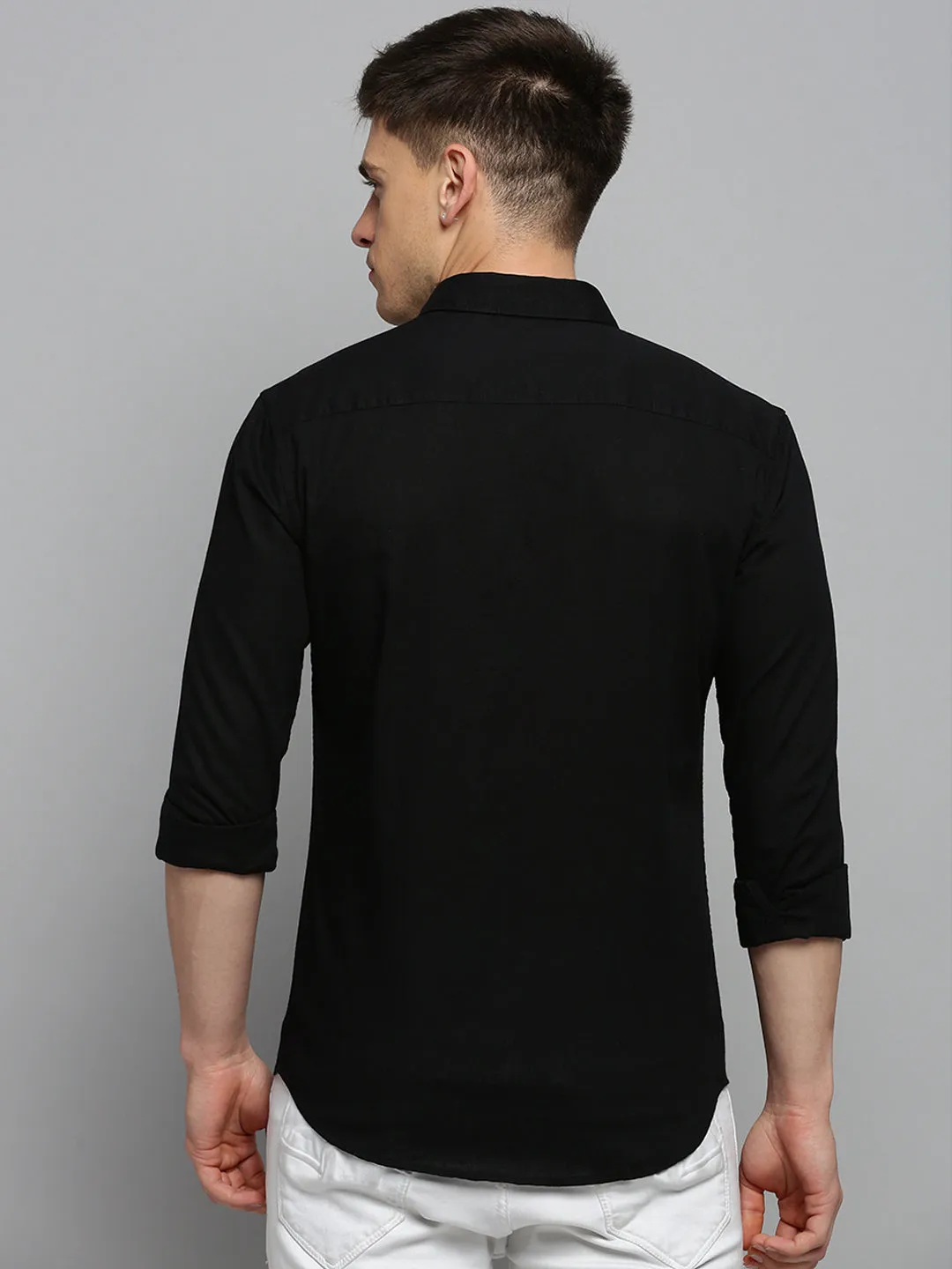 pack light Men's Black Solid Slim Fit Shirt
