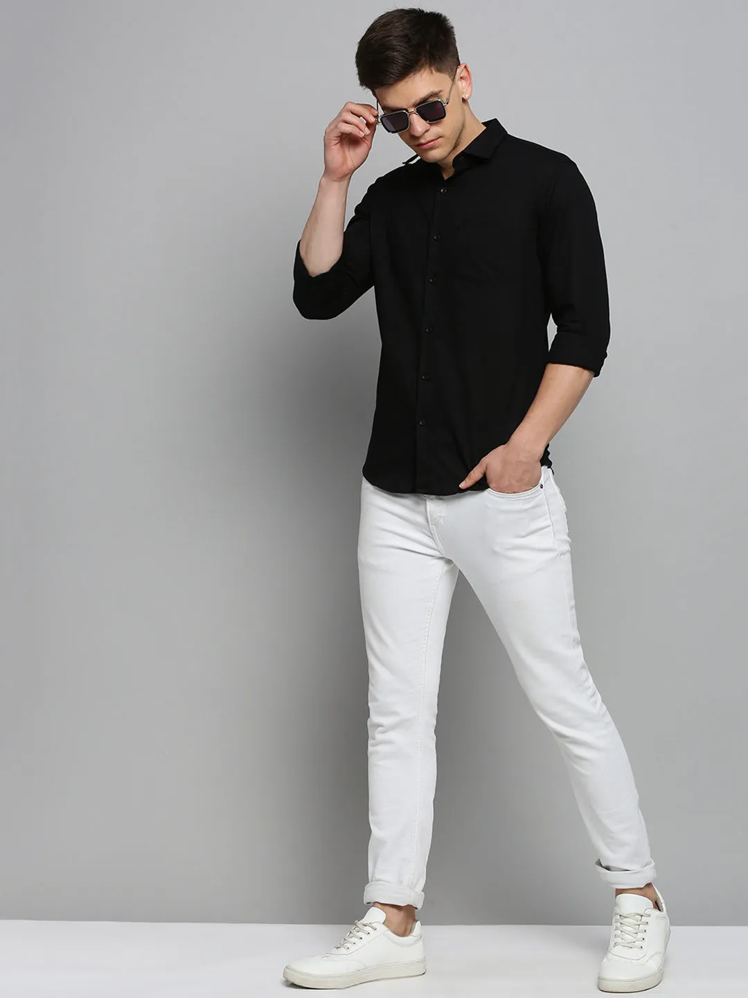 Men's Black Solid Slim Fit Shirt Stylish Jeans