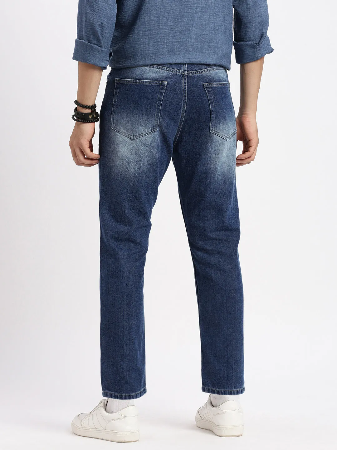 Timeless casual Functional Wear Men's Blue Comfort Low-Rise Heavy Fade Acid Wash Denim Jeans