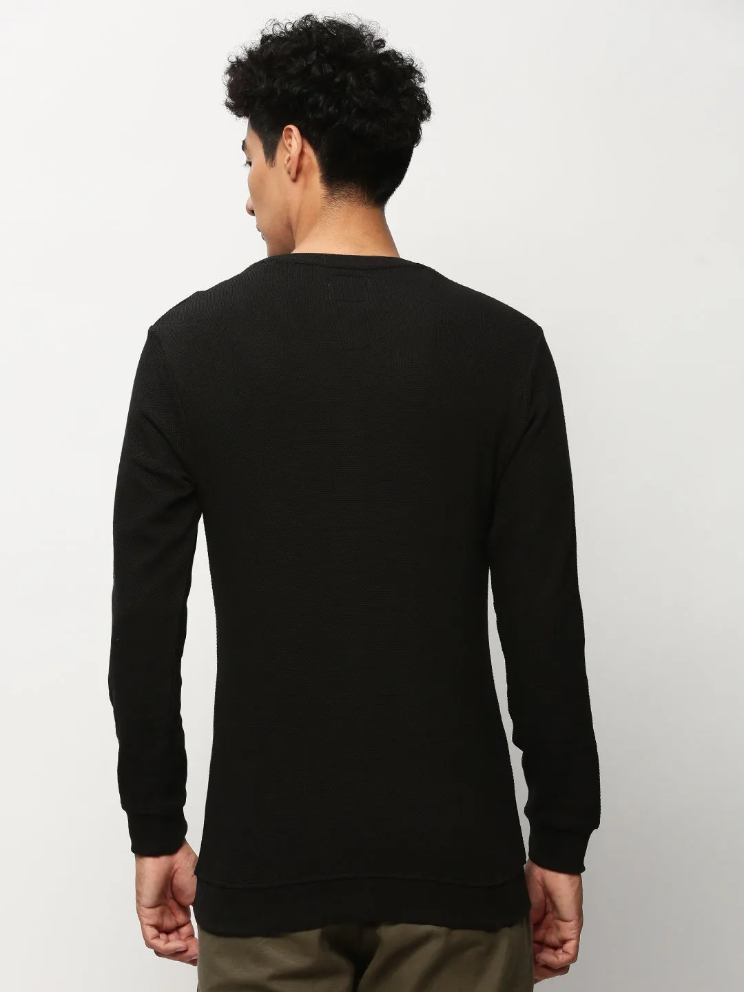 Bright Colors Men's Black Self Design Cotton Pullover
