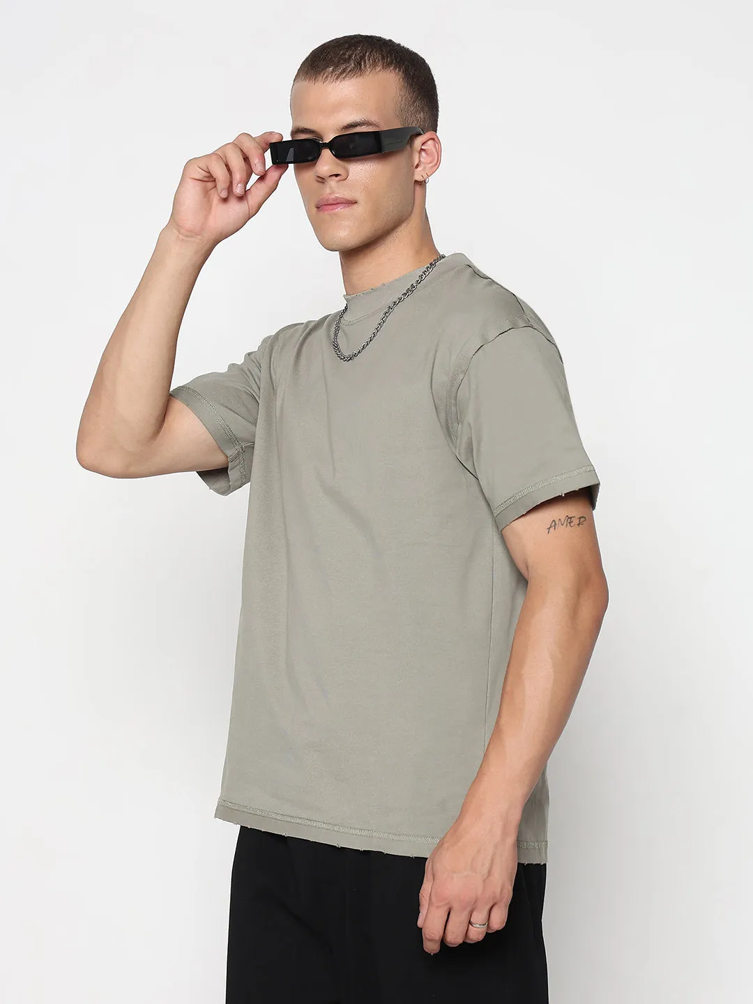Men's Olive Regular Fit T-Shirt AdjustableWaist