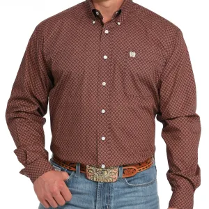 Cinch Men's L/S Classic Fit Geometric Circle Western Button Down Shirt in Navy Comfy Wear Fit Organic Cotton