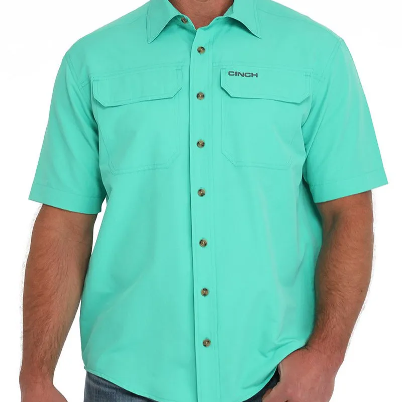 Cinch Men's S/S Arenaflex Ripstop Solid Western Button Down Shirt in Turquoise Breathable Look Sleep
