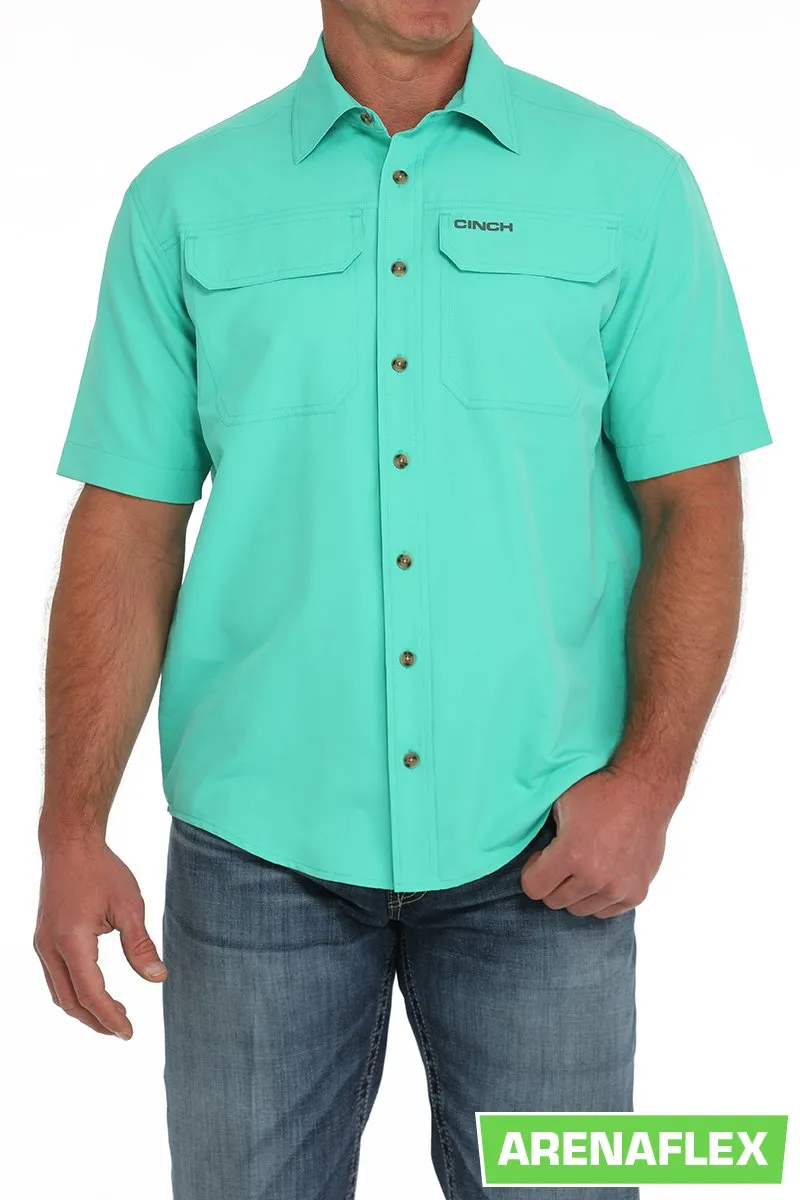 Casual Vibes Cinch Men's S/S Arenaflex Ripstop Solid Western Button Down Shirt in Turquoise