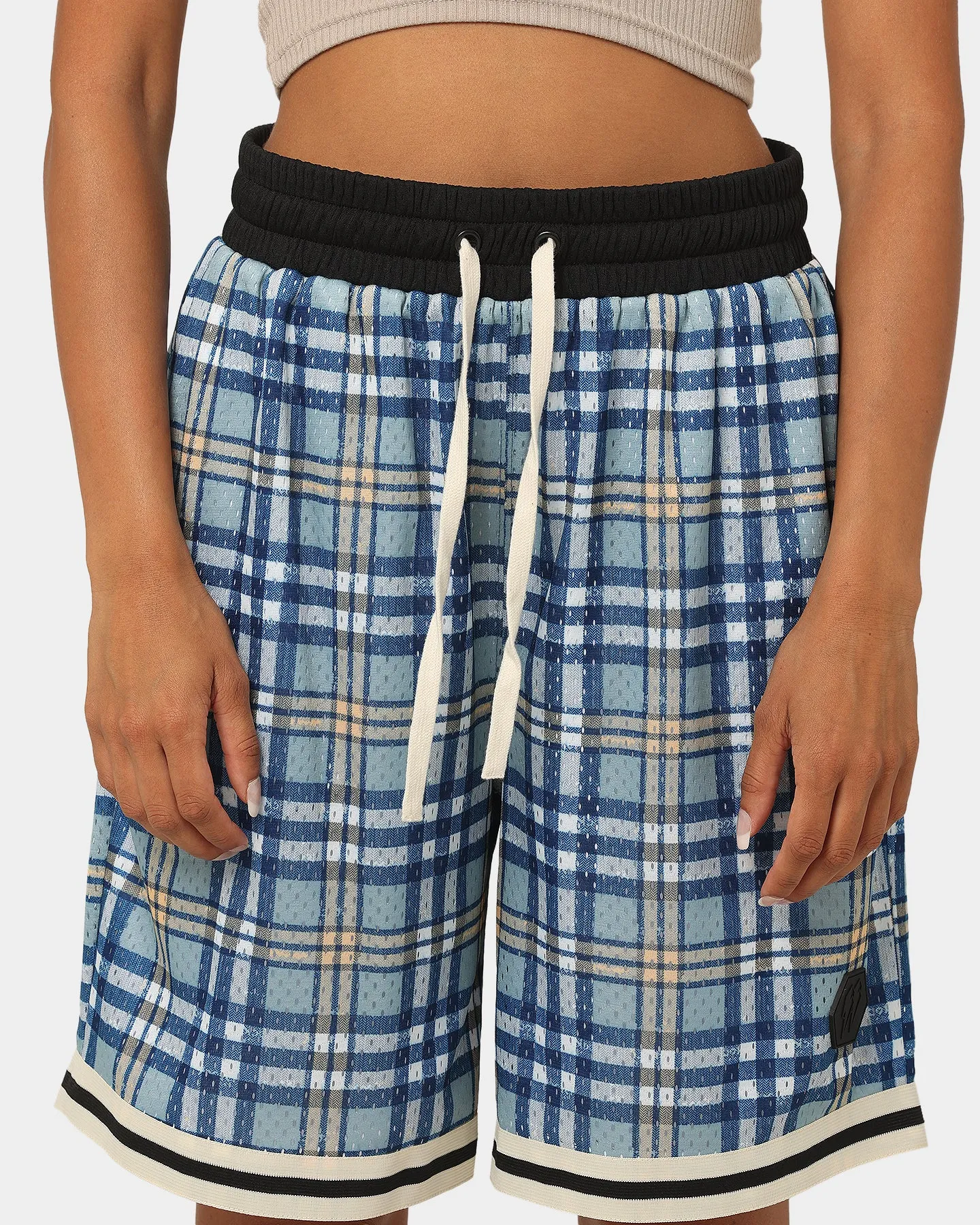 EN ES Team Basketball Shorts Blue Plaid Beach Vibe One-of-a-kind