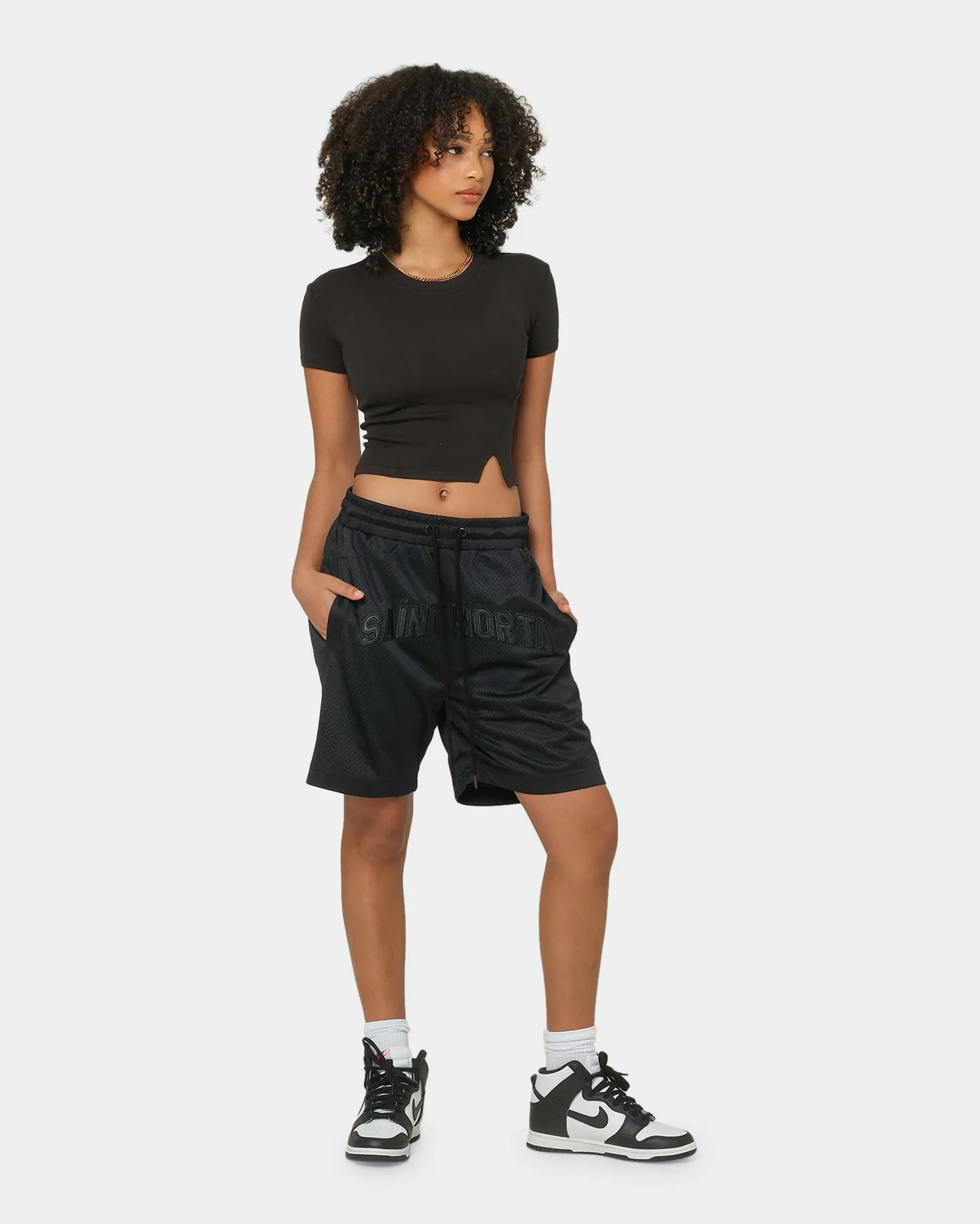 Quick Access Zip Pockets Mid - rise Saint Morta Kingdom Basketball Shorts Black