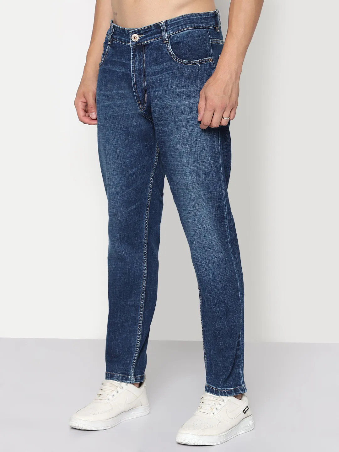 Minimal Aesthetic Quick Dry Fabric Men's Navy Blue Slim Fit Jeans