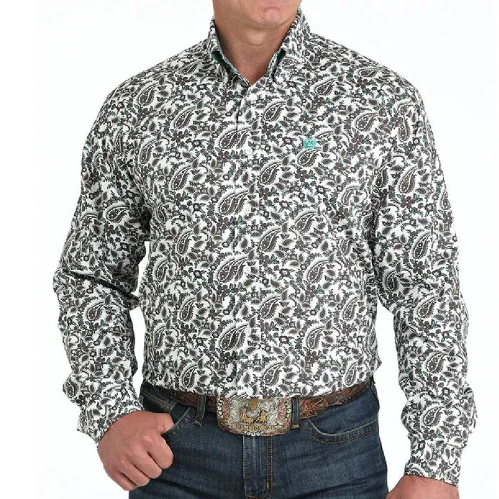 Cinch Men's L/S Classic Fit Paisley Button Down Western Shirt in White Cool Layering