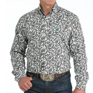 Sleek Performance Fit Cinch Men's L/S Classic Fit Paisley Button Down Western Shirt in White