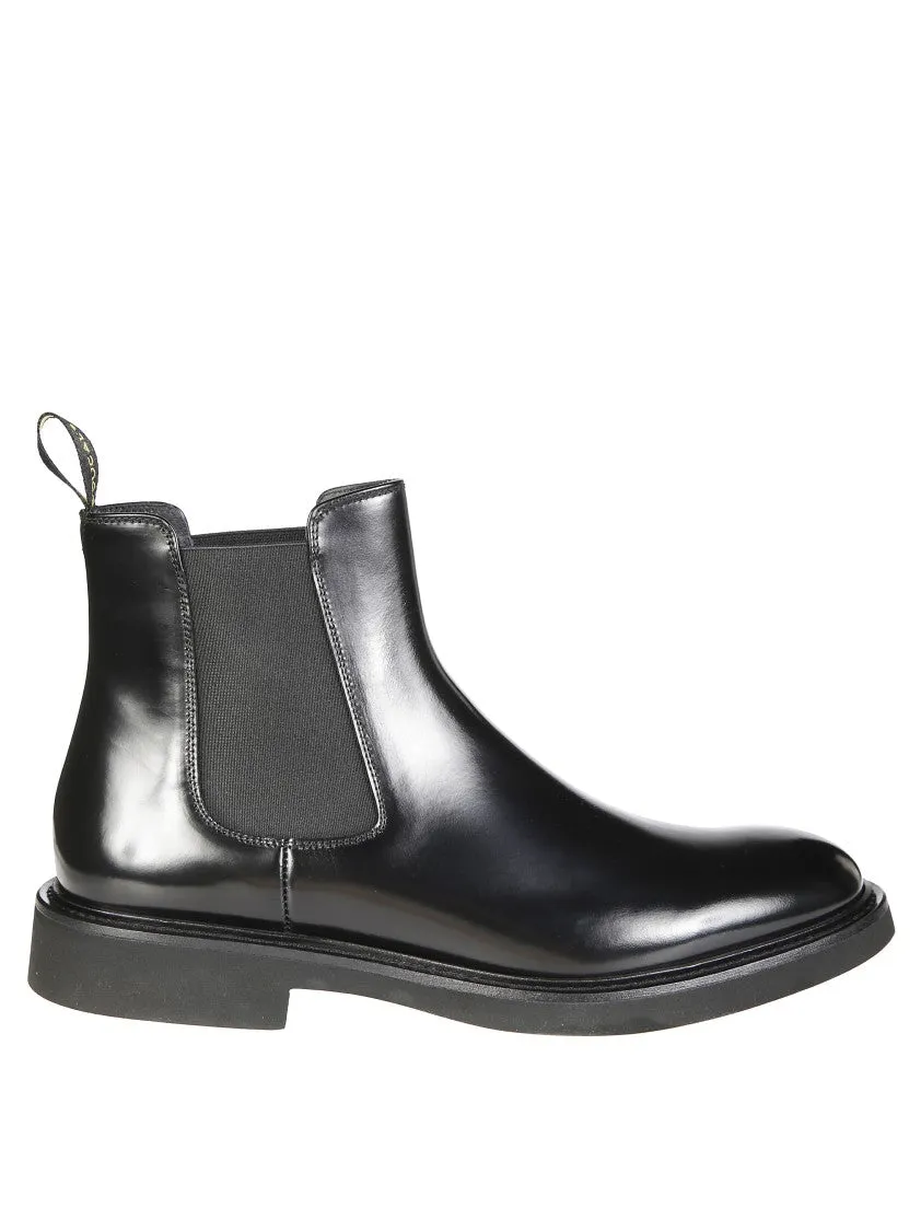 Polished Leather Ankle Boots With Elastic Side Panels Soft Heel Non Slip Outsole