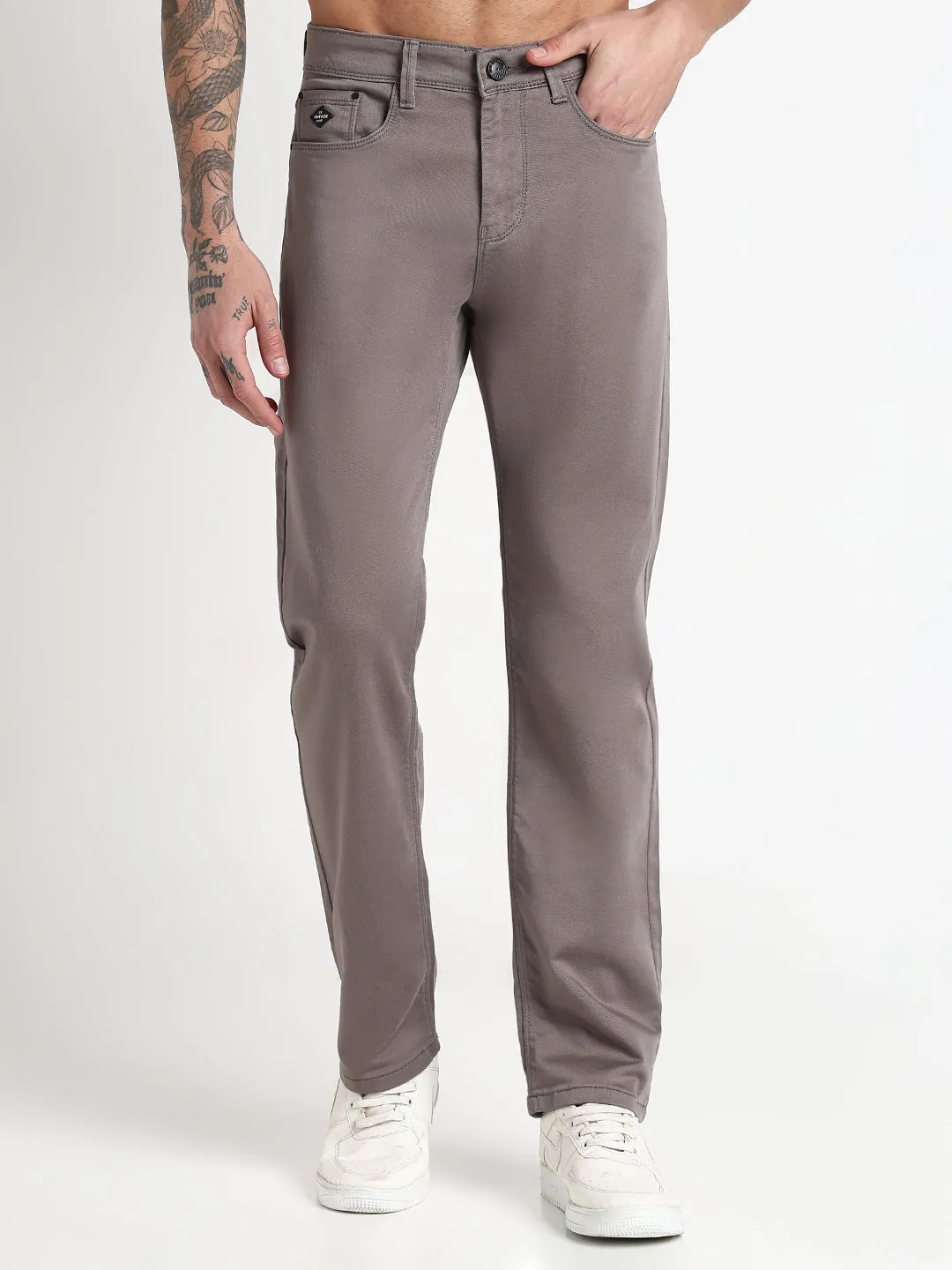 Evening Stroll Athlete Fit Men's Grey Straight Fit Denim Jeans