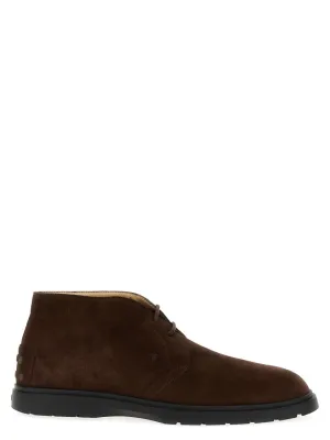 Quiet Aesthetic Brown Suede Desert Boots With Lace-Up Closure And Gommini Sole