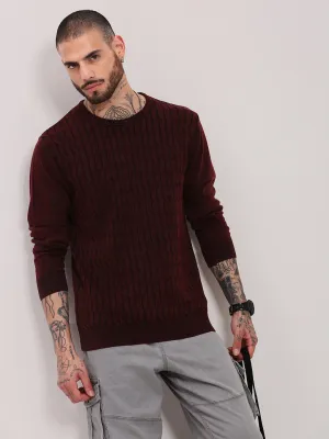 Luminous Thread Accents Men's Maroon Solid Sweater