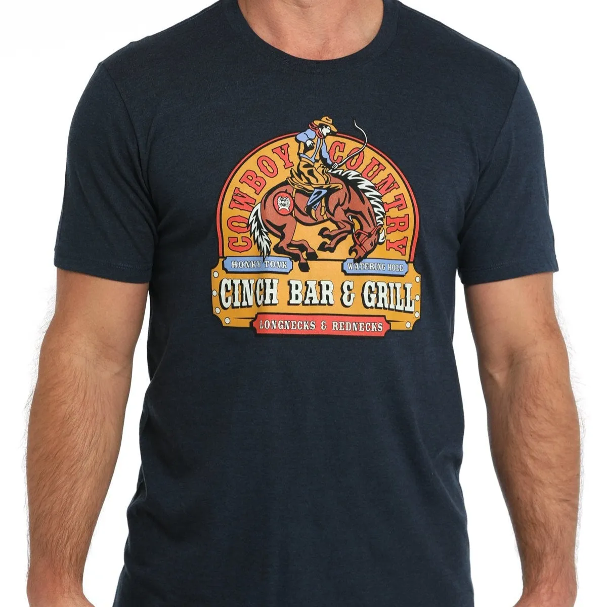 Moisture Management Fabric Comfy Wardrobe Cinch Men's Bar And Grill Graphic T-Shirt in Navy Blue