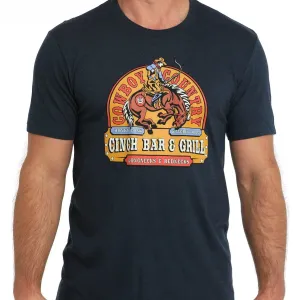 Moisture Management Fabric Comfy Wardrobe Cinch Men's Bar And Grill Graphic T-Shirt in Navy Blue